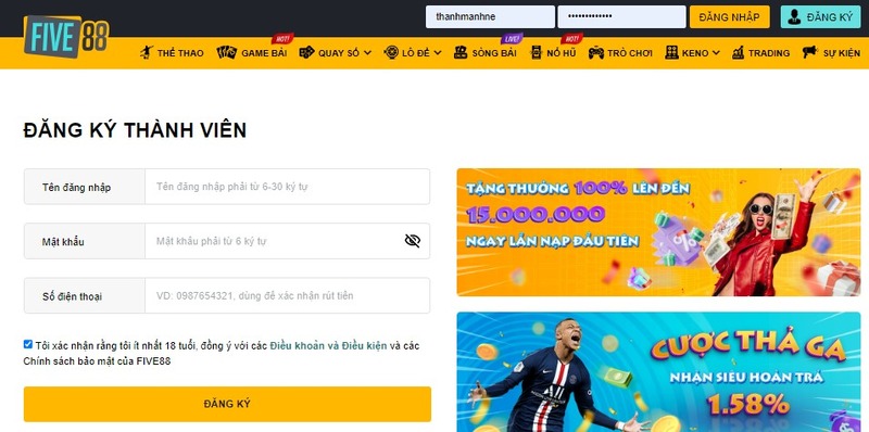 tài khoản Five88